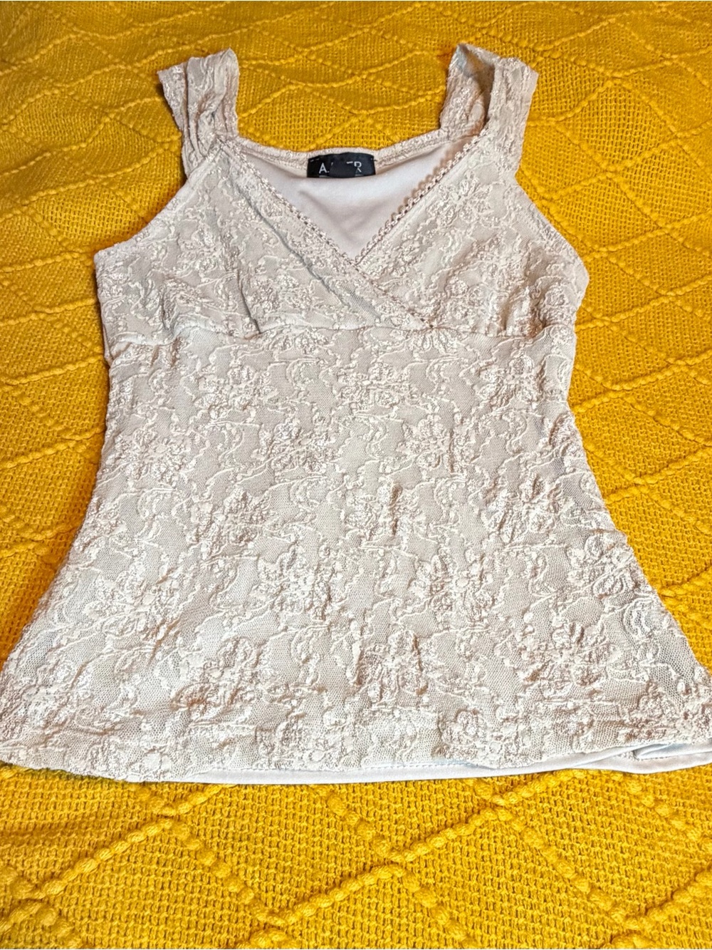 A. Byer Cream Lace V-Neck Tunic Tank and Skinny Blouse - Picture 4 of 10